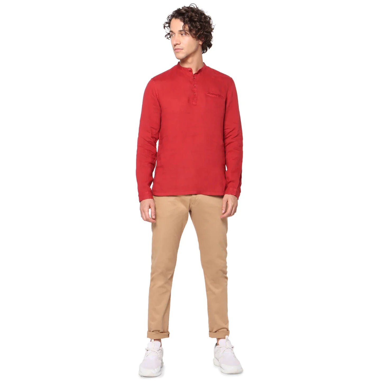 Celio* Solid Regular Fit Linen Red Shirt