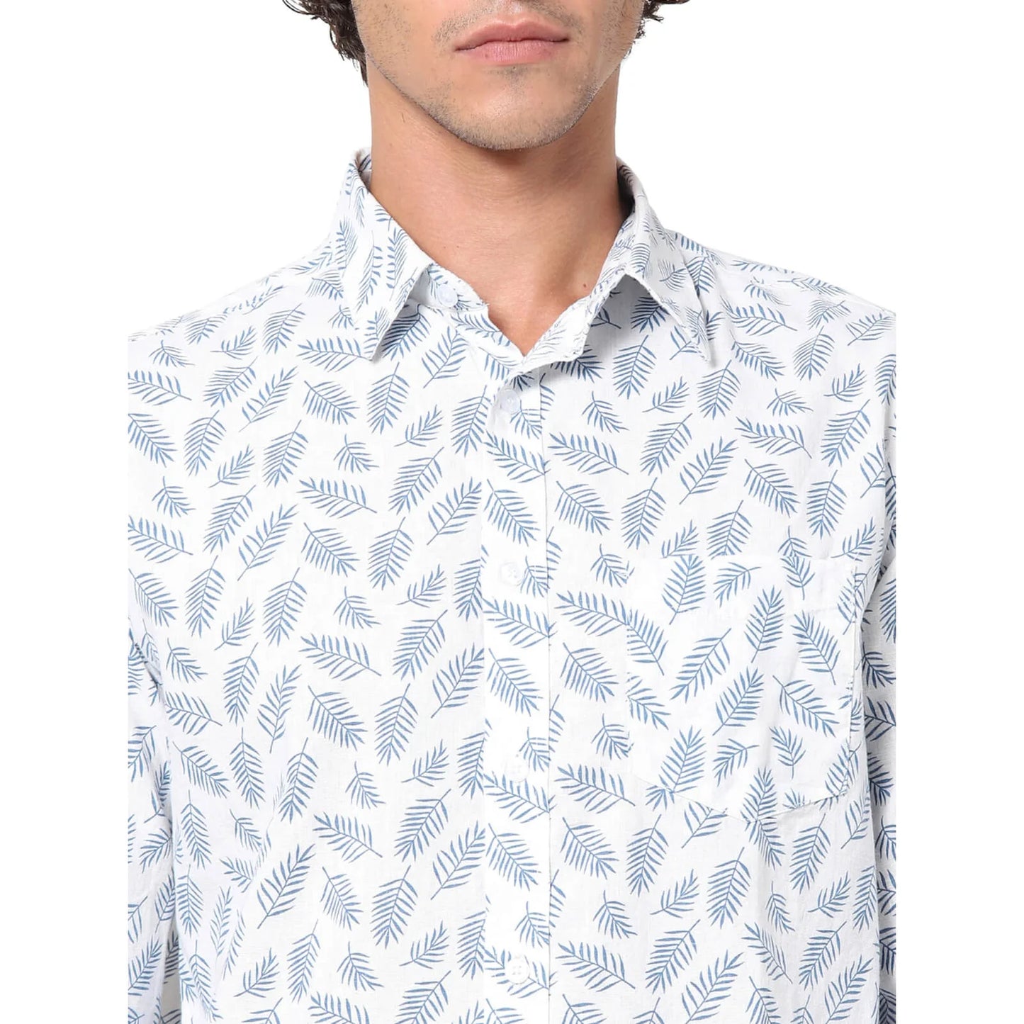 Celio* Floral Regular Fit Linen-Blend White Shirt