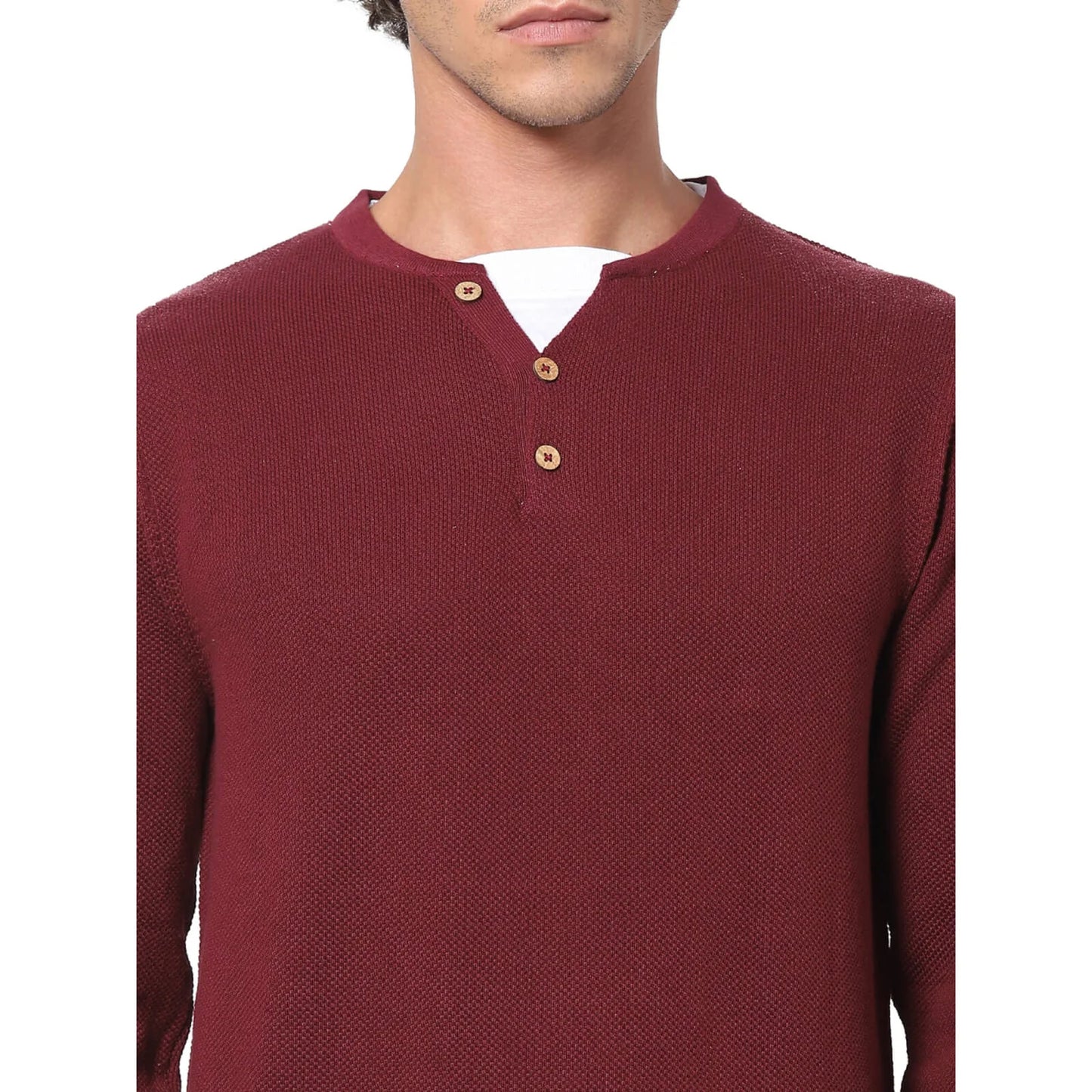 Celio* Solid Regular Fit Cotton Burgundy Sweater