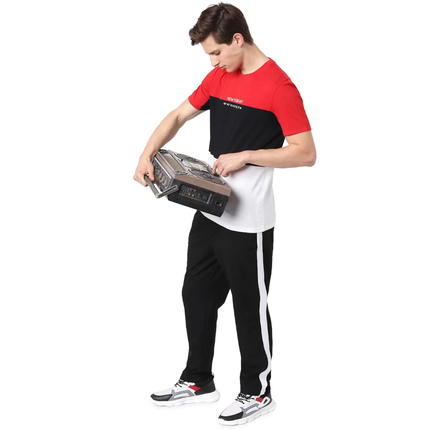 Celio* Colourblock Regular Fit Cotton Red T-Shirts