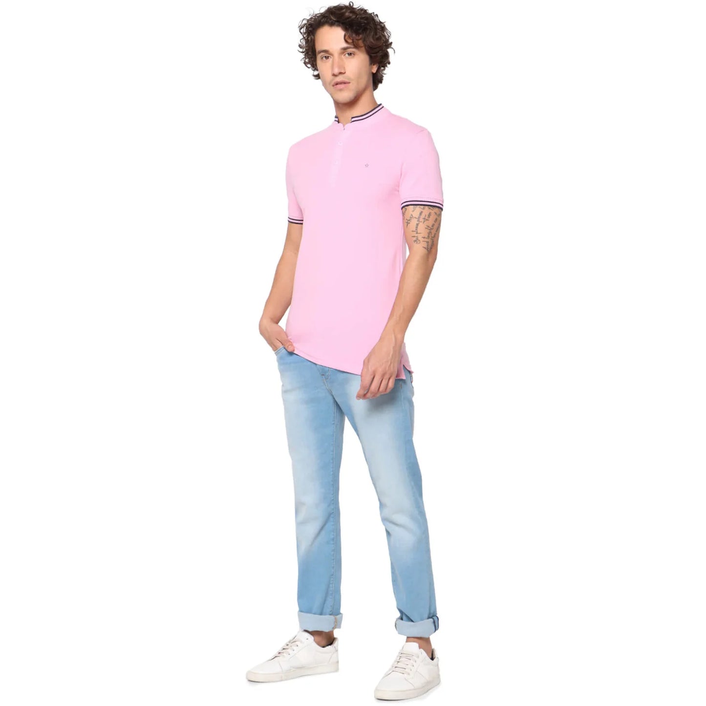 Celio* Solid Regular Fit Cotton-Blend Pink T-Shirt