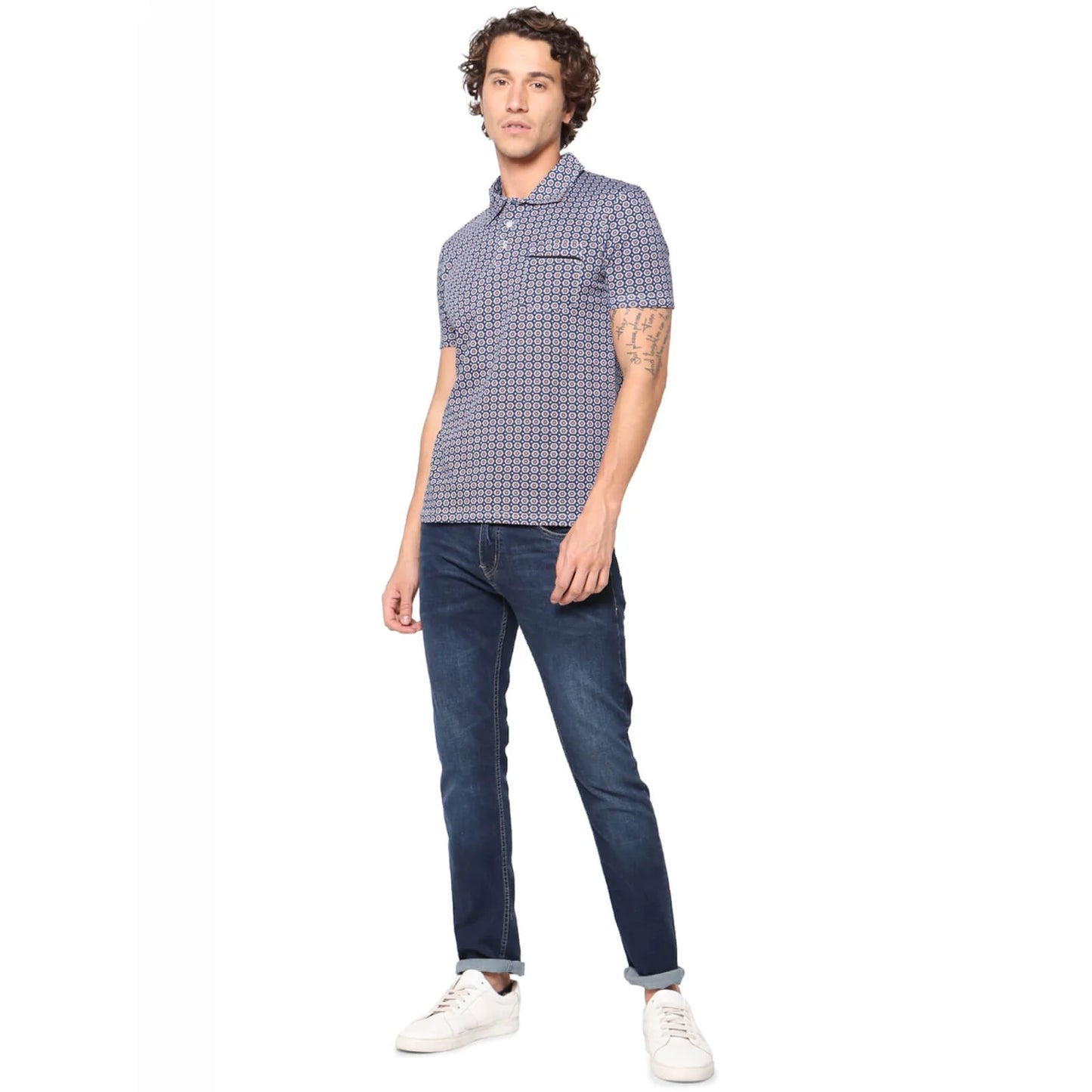 Celio* Printed Regular Fit Cotton Navy Blue T-Shirt