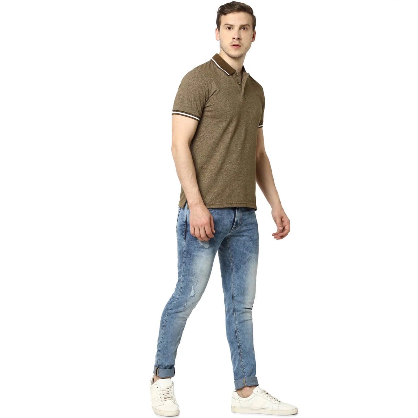 Celio* Melange Regular Fit Cotton Brown T-Shirt