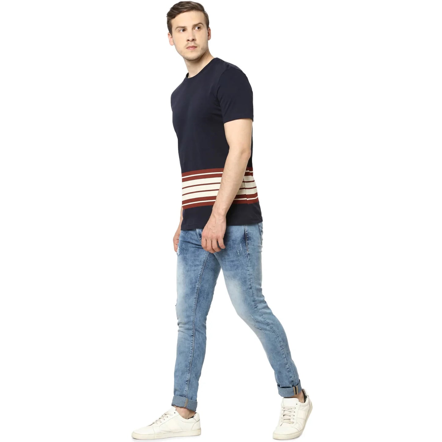 Celio* Colourblock Regular Fit Cotton Navy Blue T-Shirt