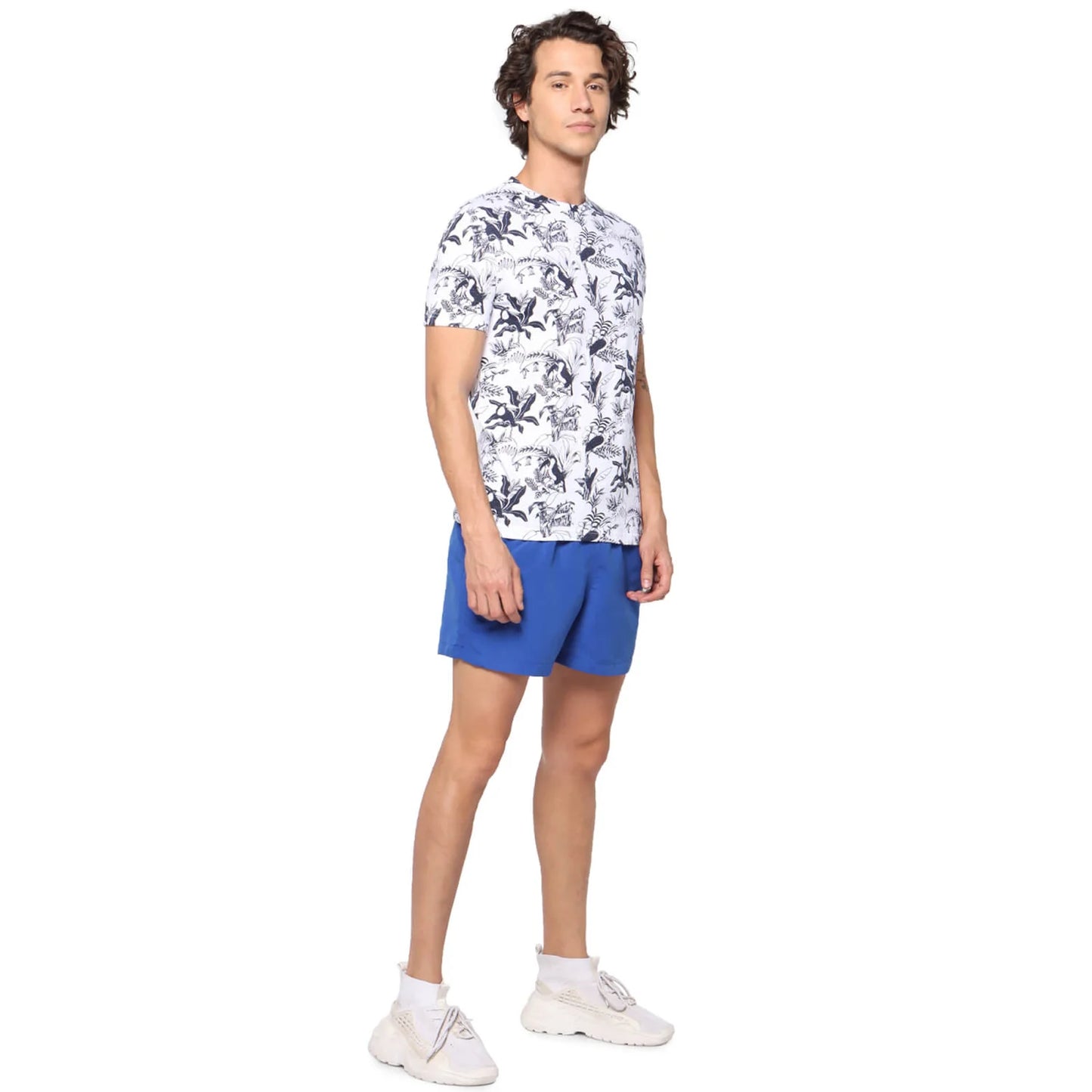 Celio* Floral Regular Fit Cotton Navy Blue T-Shirt