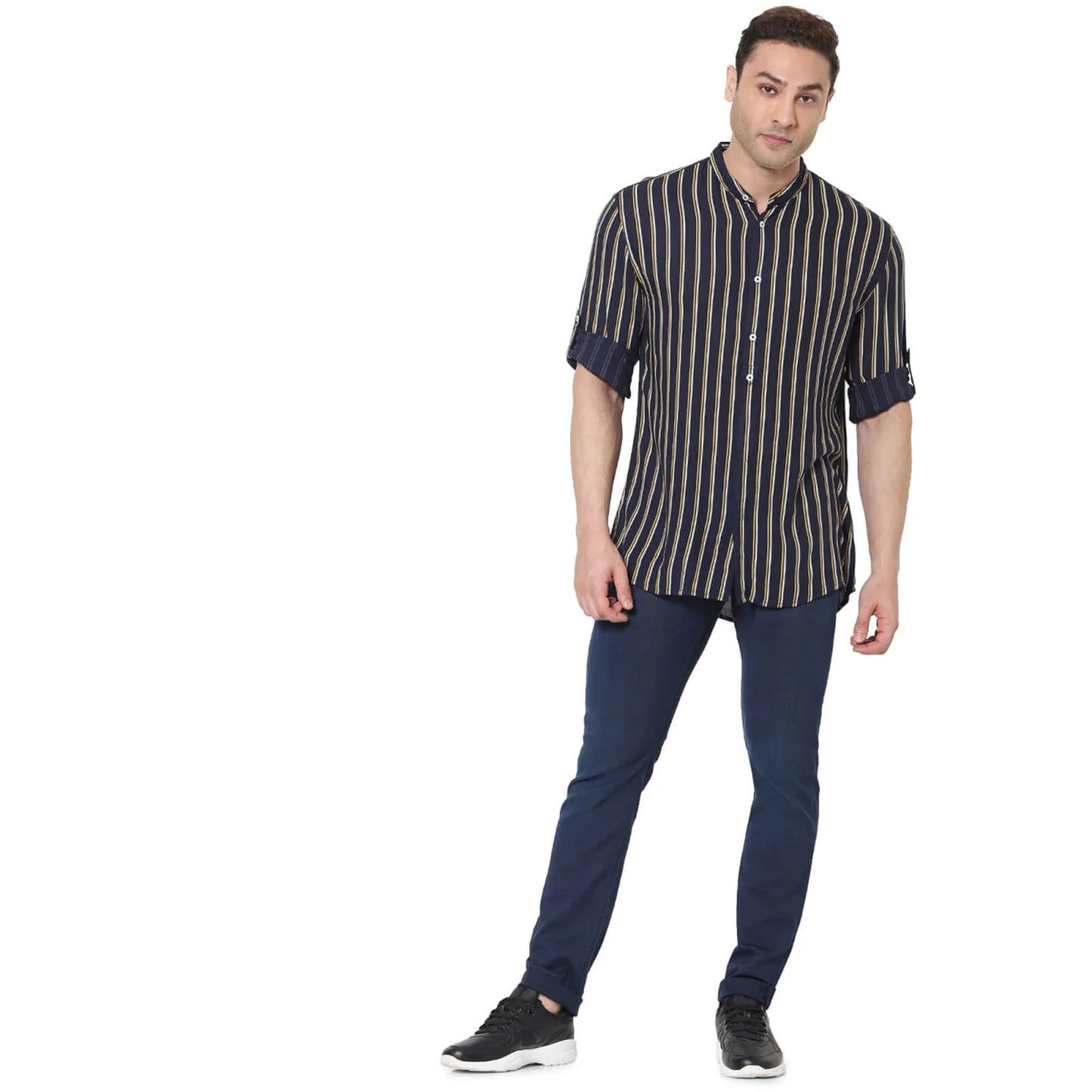 Celio* Striped Regular Fit Viscose Navy Blue Shirt