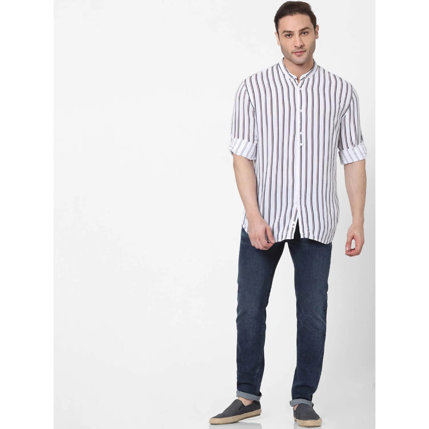 Celio* Striped Regular Fit Viscose White Shirt