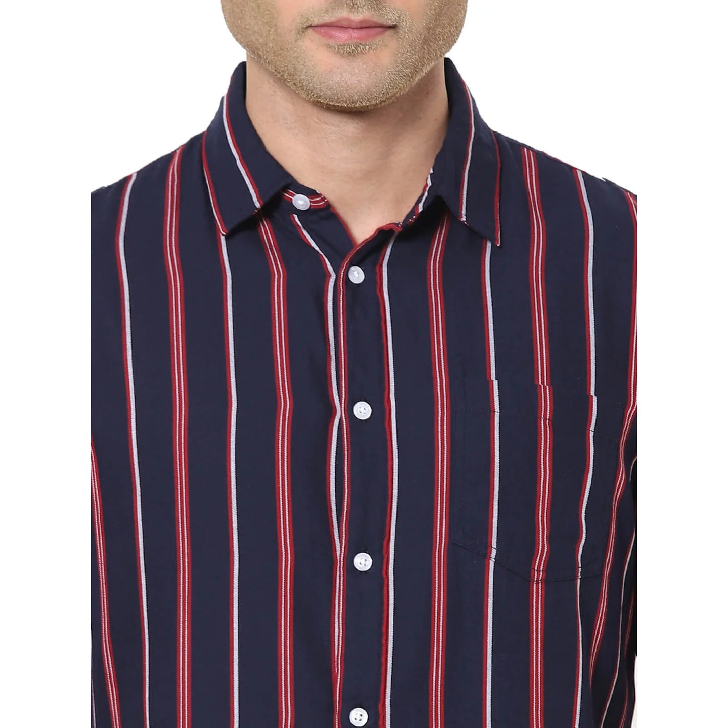 Celio* Striped Regular Fit Cotton Navy Blue Shirt