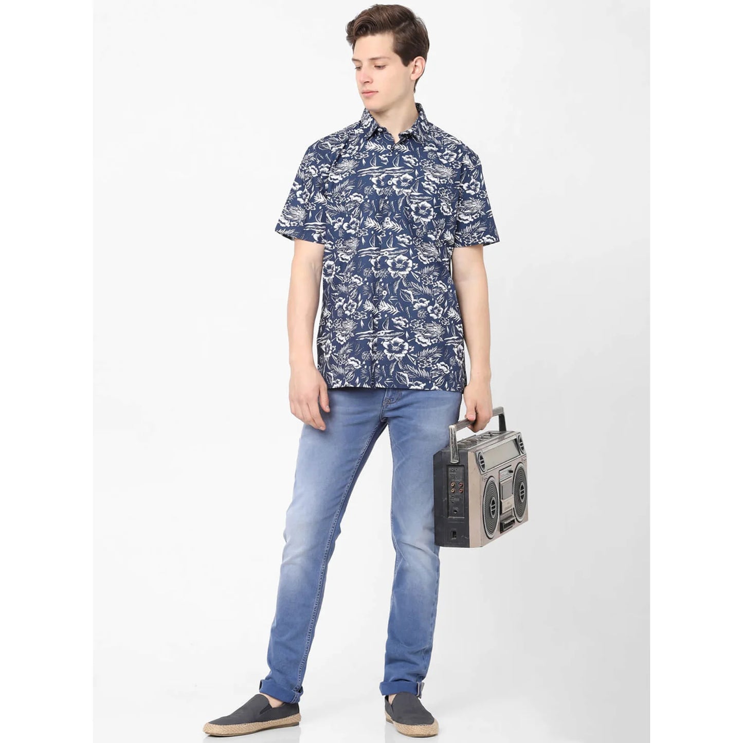 Celio* Printed Regular Fit Cotton Blue Shirt