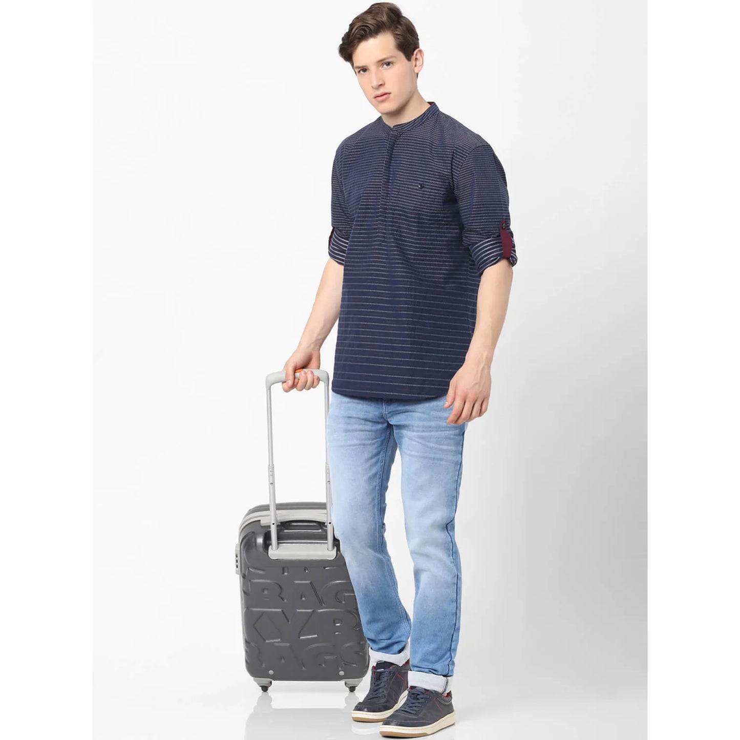 Celio* Printed Regular Fit Cotton Navy Blue Shirt