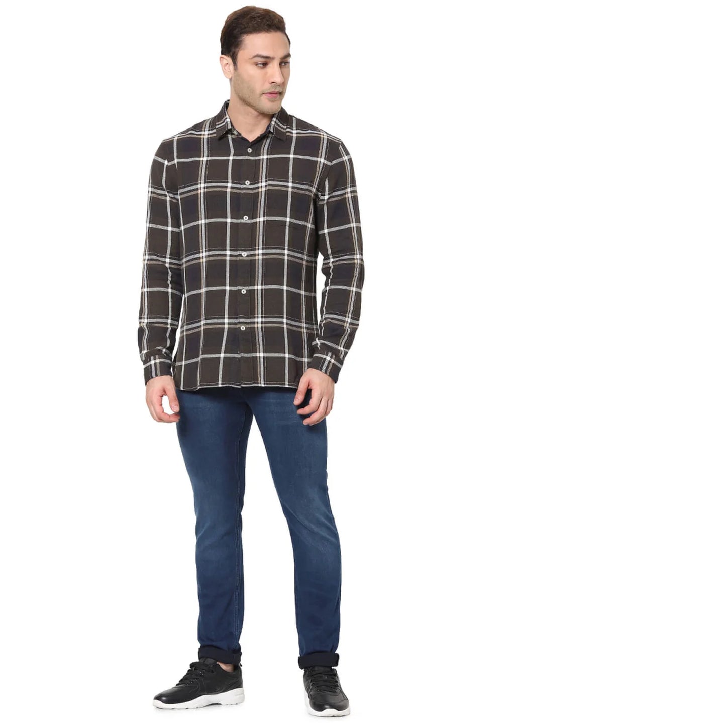 Celio* Checked Regular Fit Cotton Green Shirt