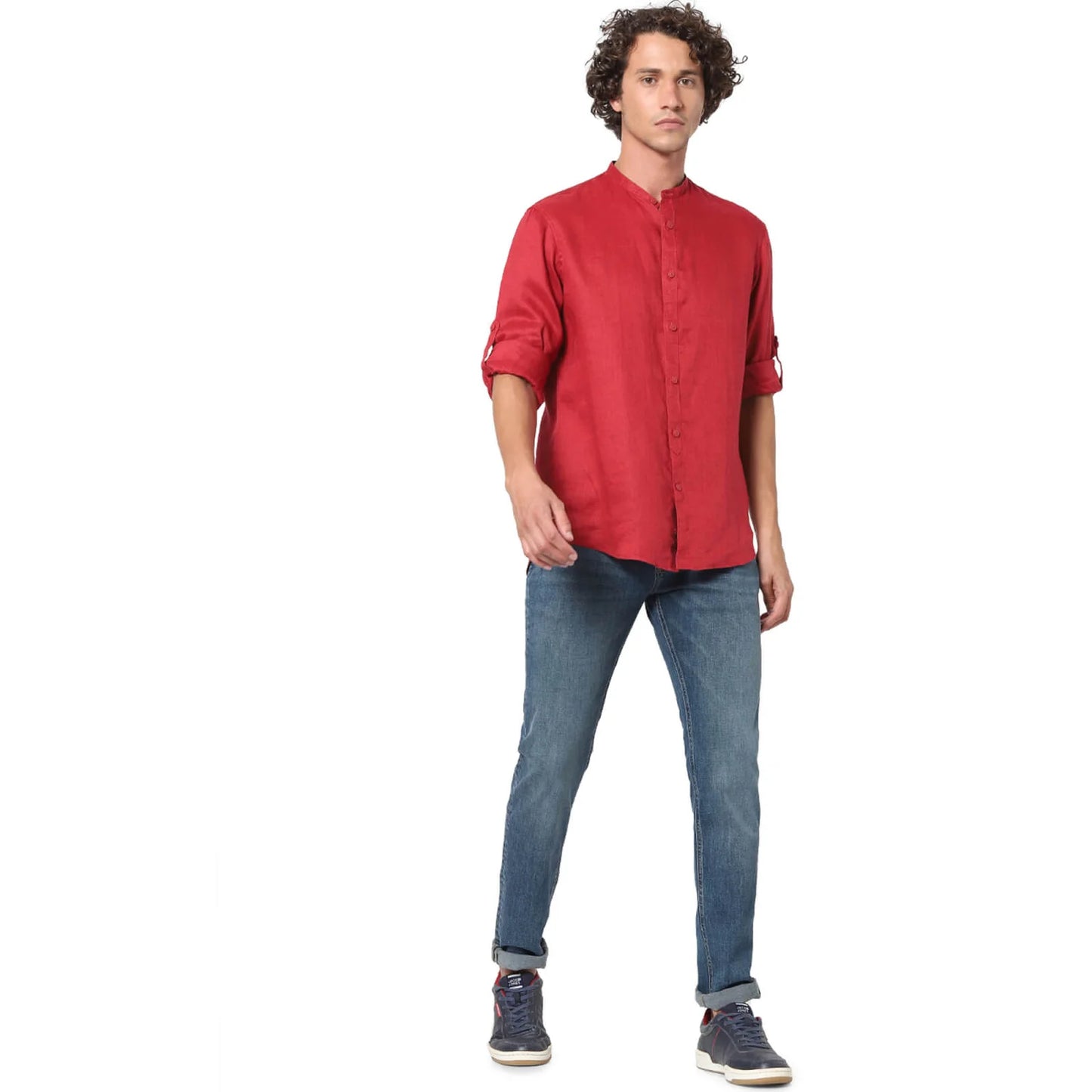 Celio* Solid Regular Fit Linen Red Shirt