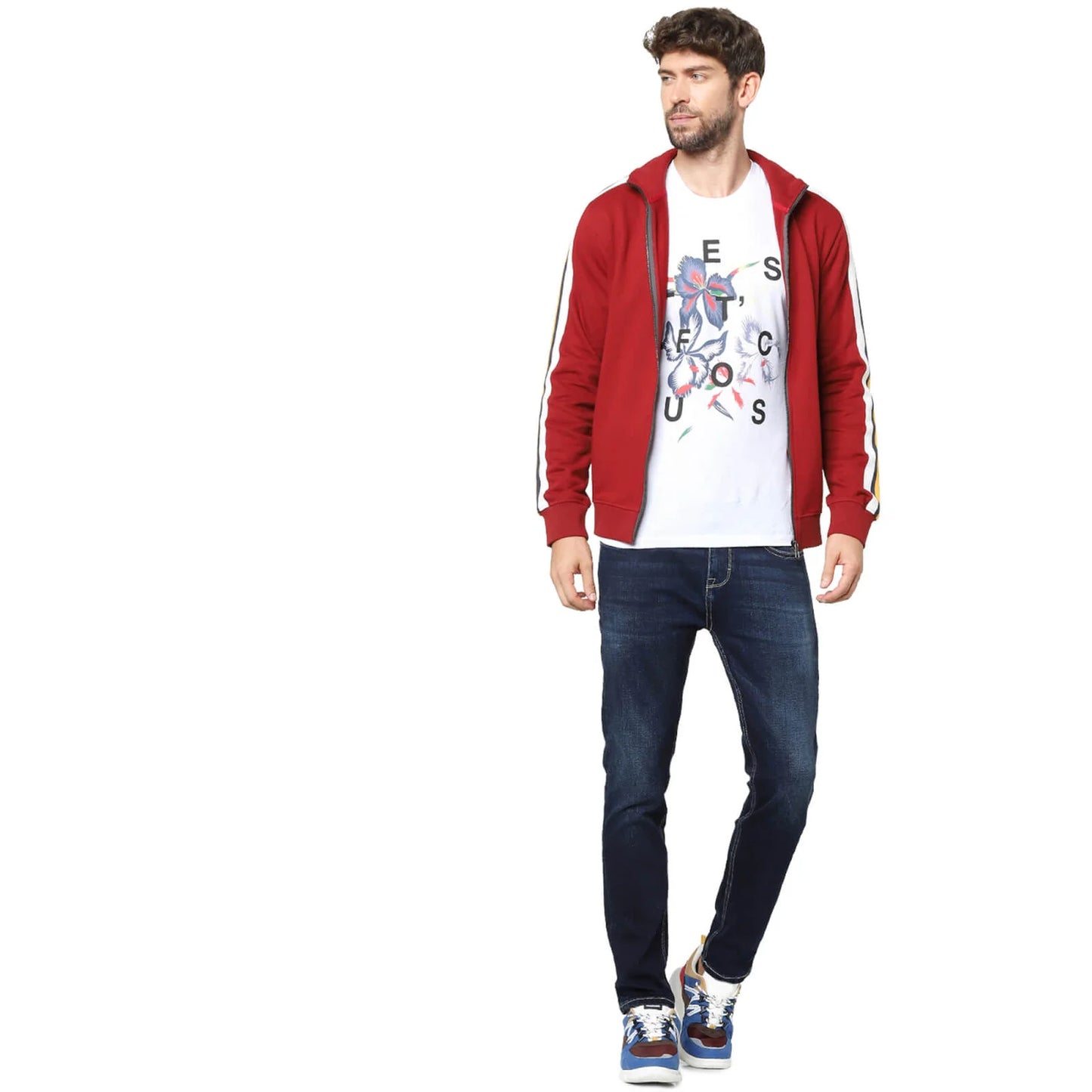 Celio* Striped Regular Fit Cotton Red Sweatshirt