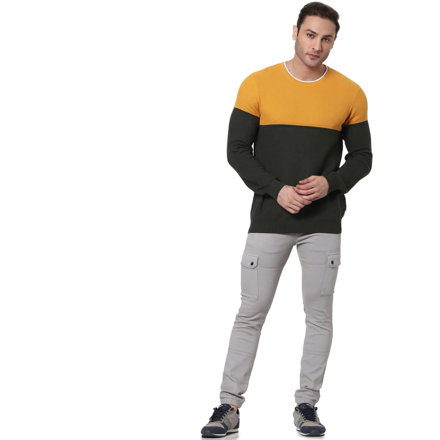 Celio* Colourblock Regular Fit Cotton Black Sweater