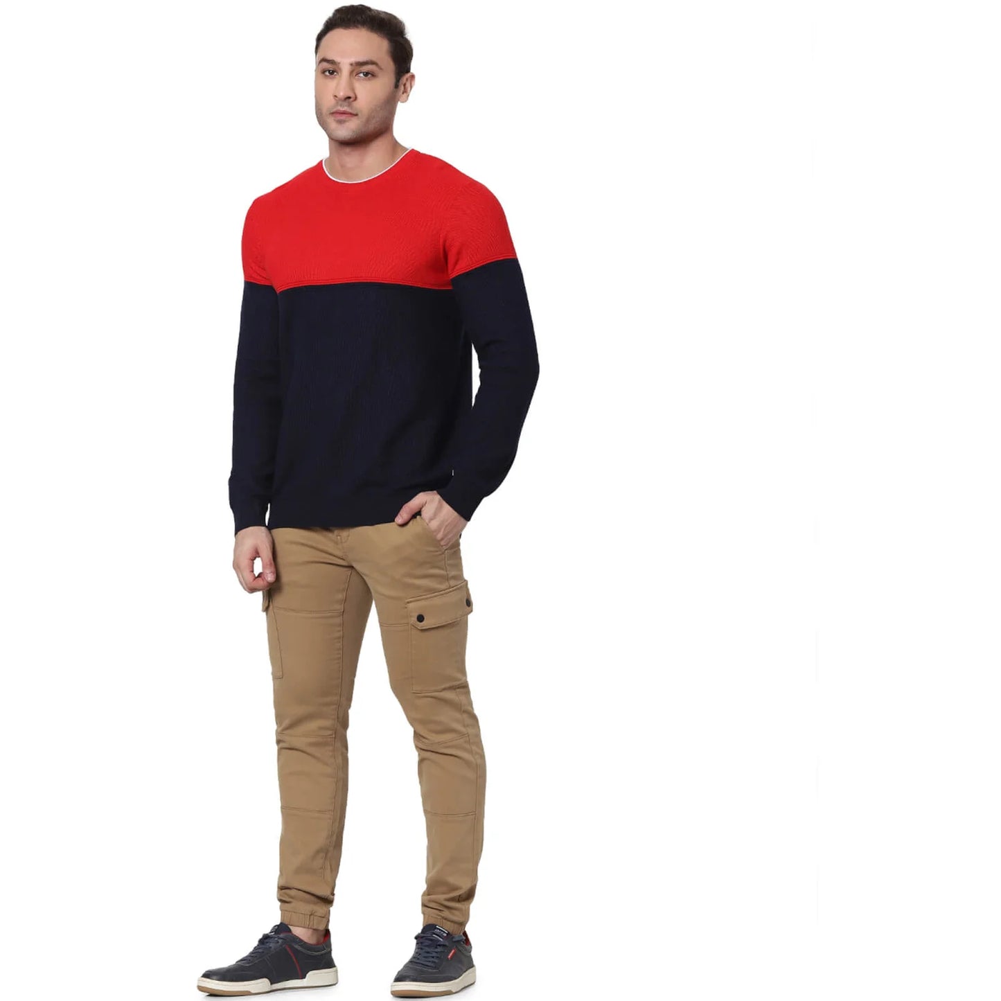 Celio* Colourblock Regular Fit Cotton Navy Blue Sweater