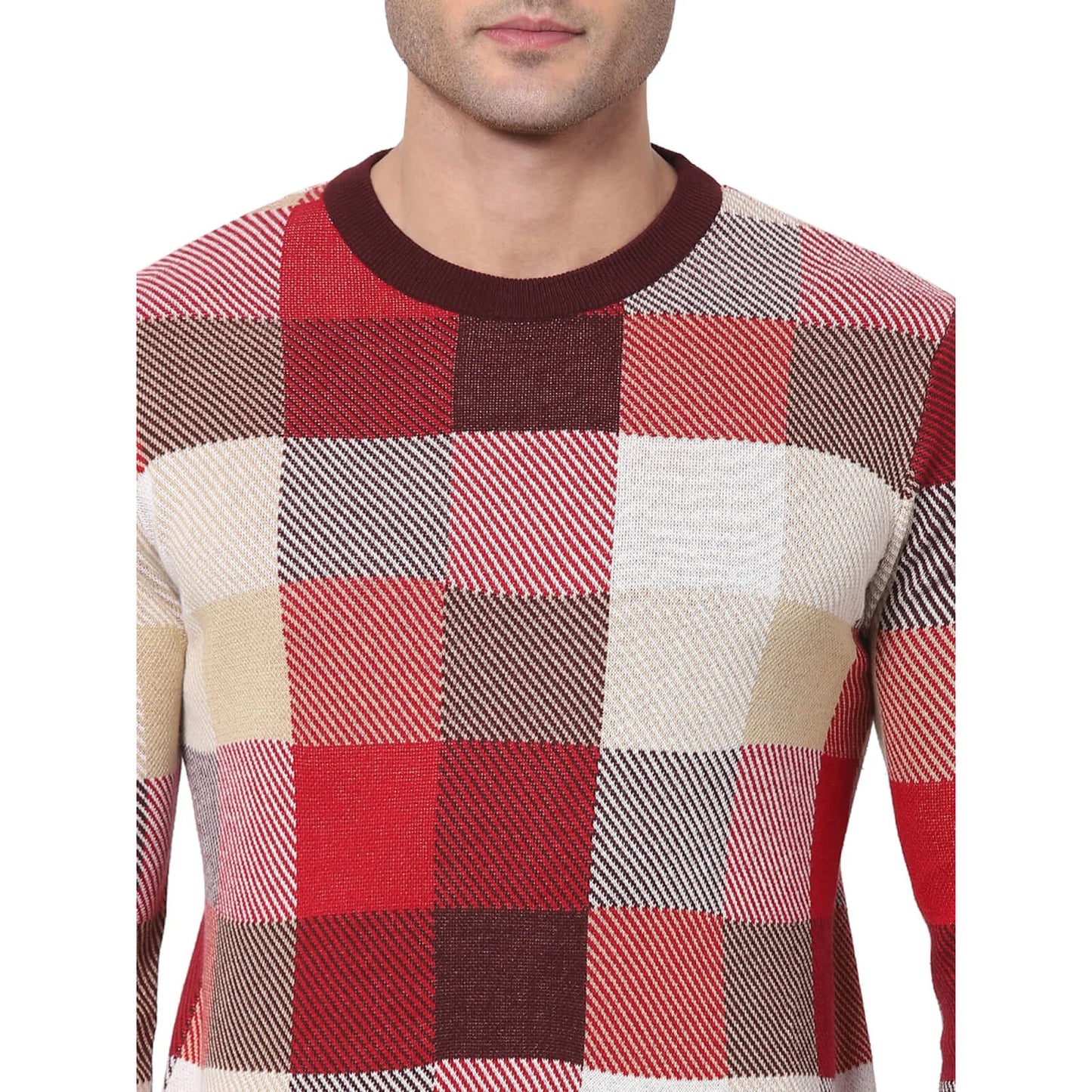Celio* Checked Regular Fit Cotton Multi Sweater