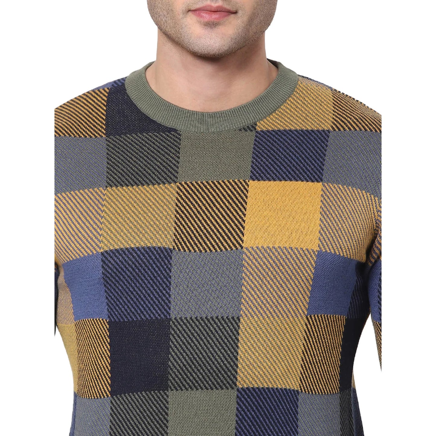 Celio* Checked Regular Fit Cotton Multi Sweater