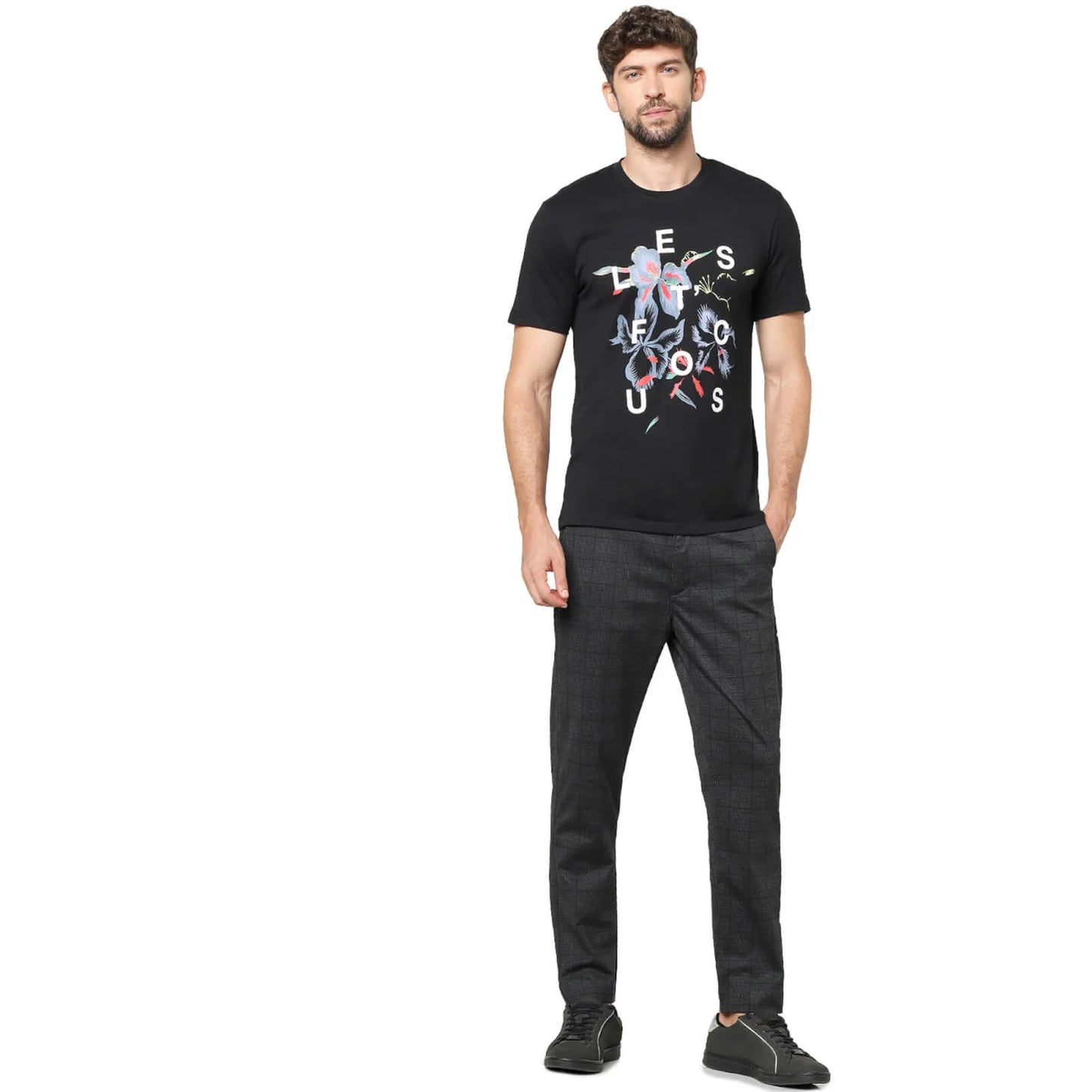 Celio* Printed Regular Fit Cotton Black T-Shirt