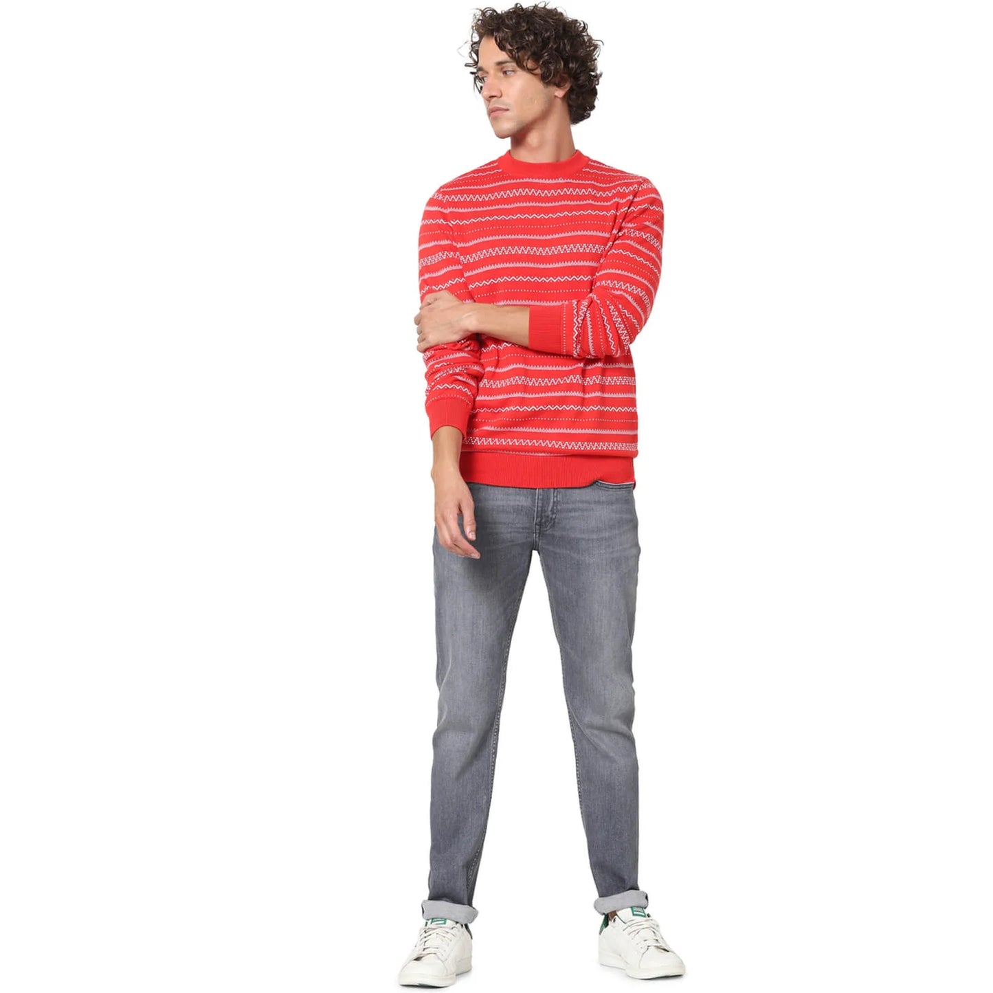 Celio* Graphics Regular Fit Cotton Red Sweater