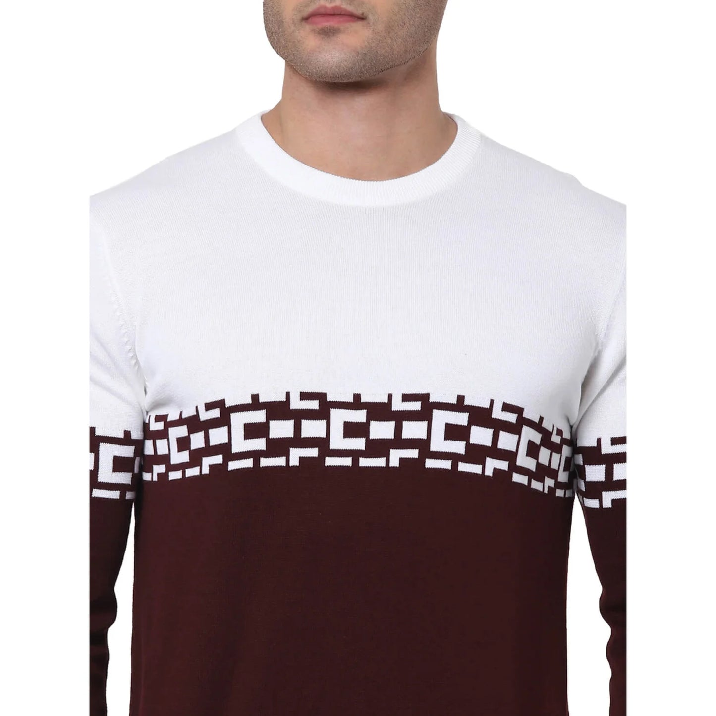 Celio* Colourblock Regular Fit Cotton Burgundy Sweater