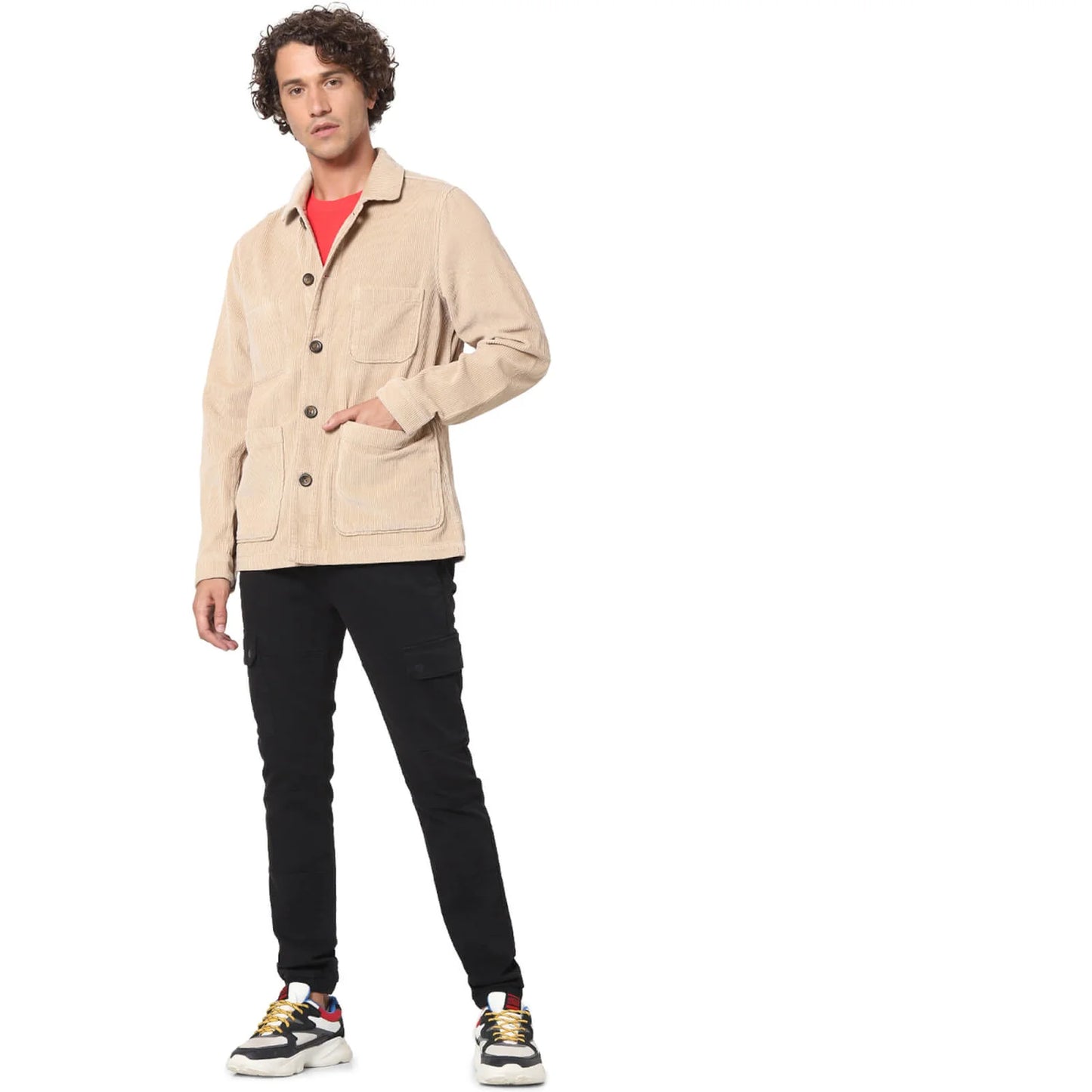 Celio* Solid Regular Fit Cotton Beige Jacket