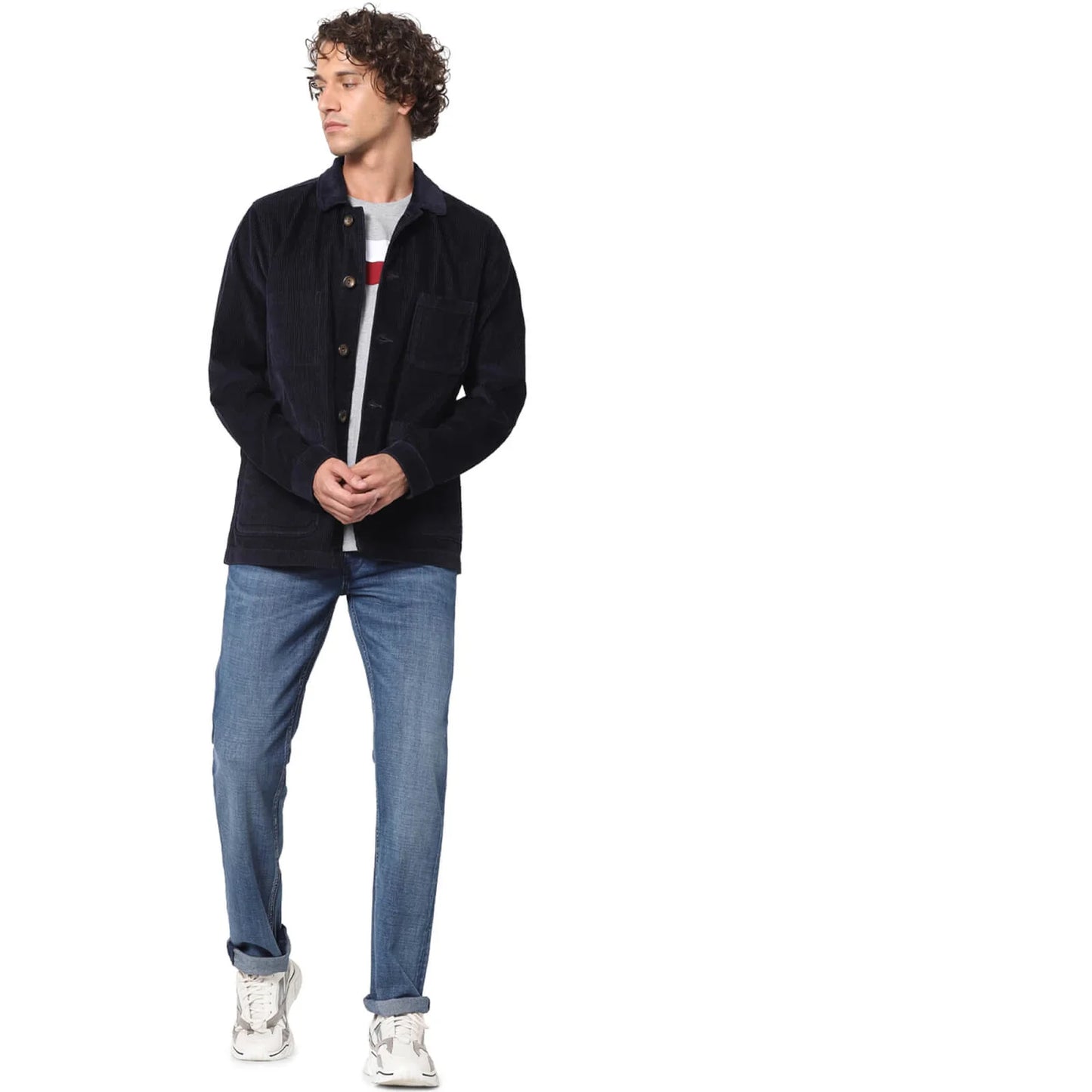 Celio* Solid Regular Fit Cotton Navy Blue Jacket