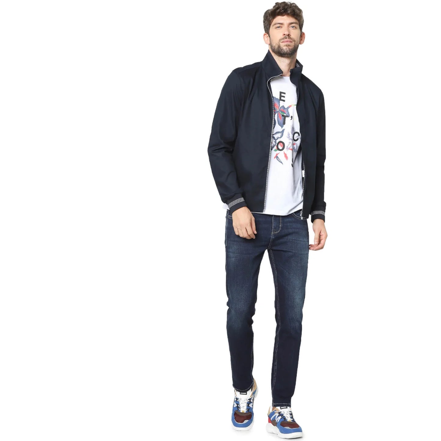 Celio* Solid Regular Fit Cotton-Blend Navy Blue Jacket