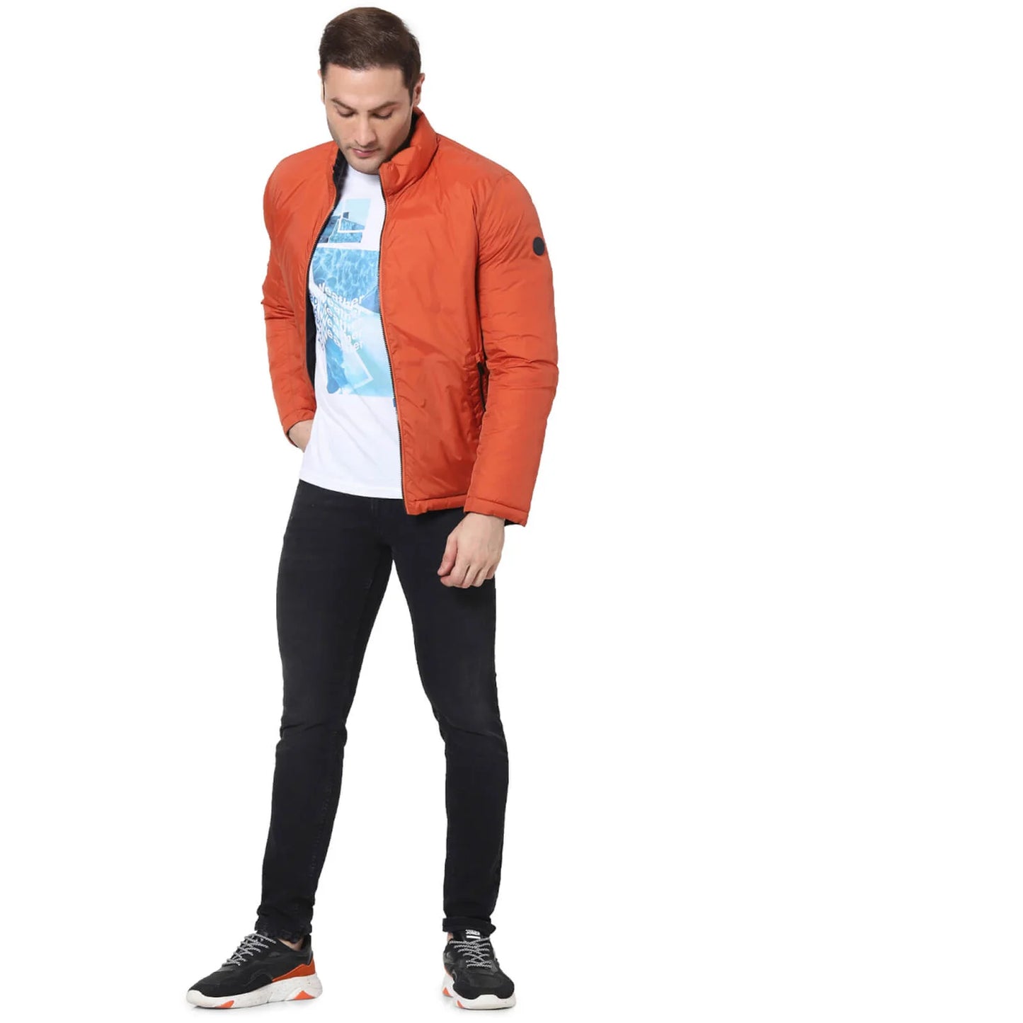 Celio* Solid Regular Fit Polyester Orange Jacket
