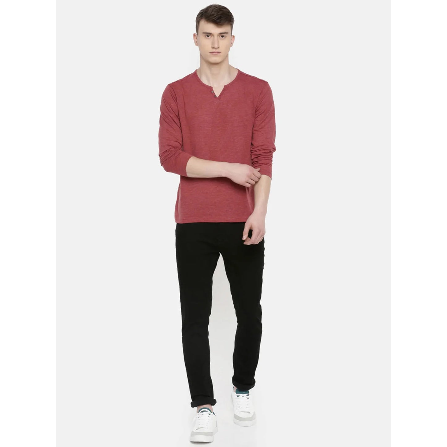 Celio* Melange Regular Fit Cotton Red T-Shirt