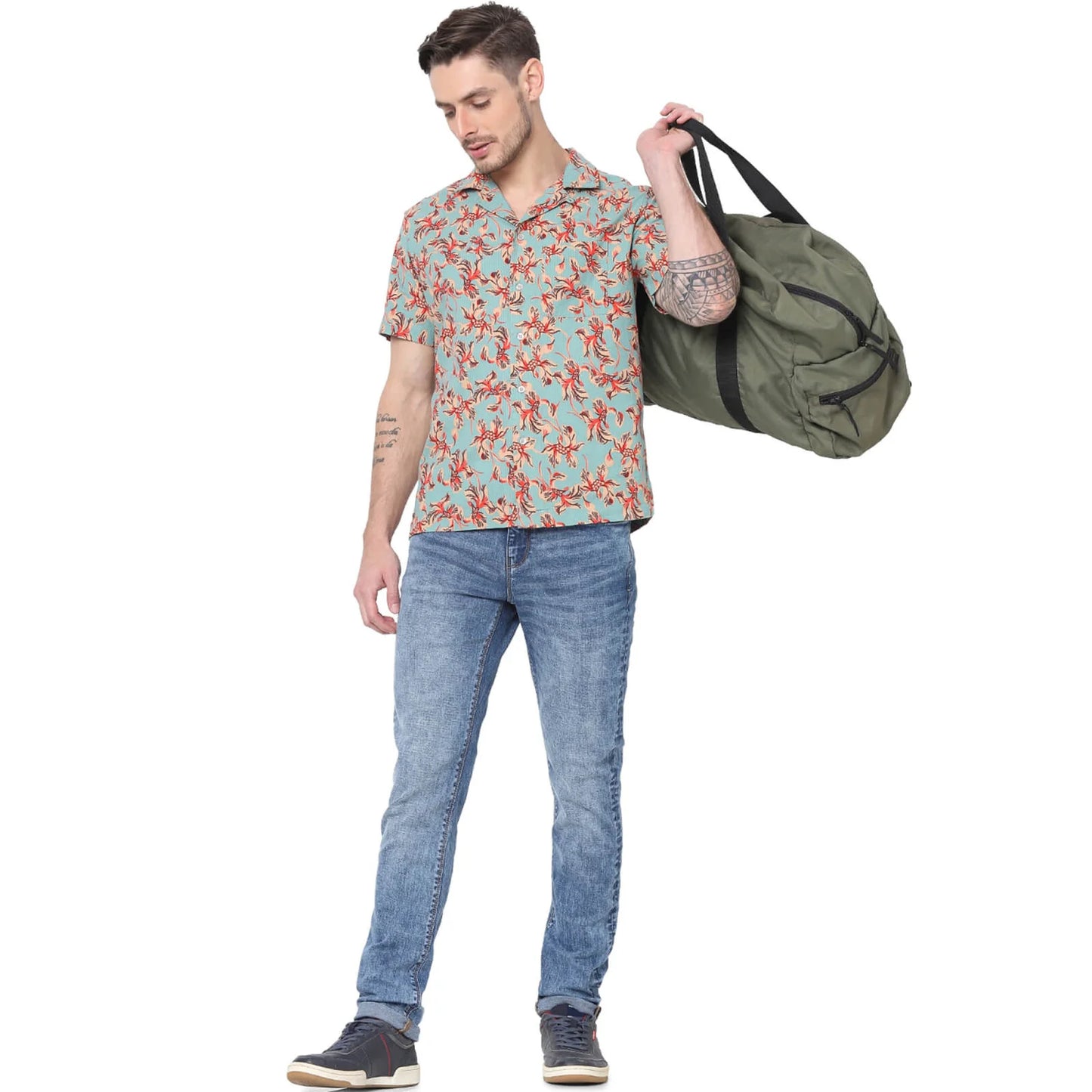 Celio* Floral Regular Fit Cotton Blue Shirt