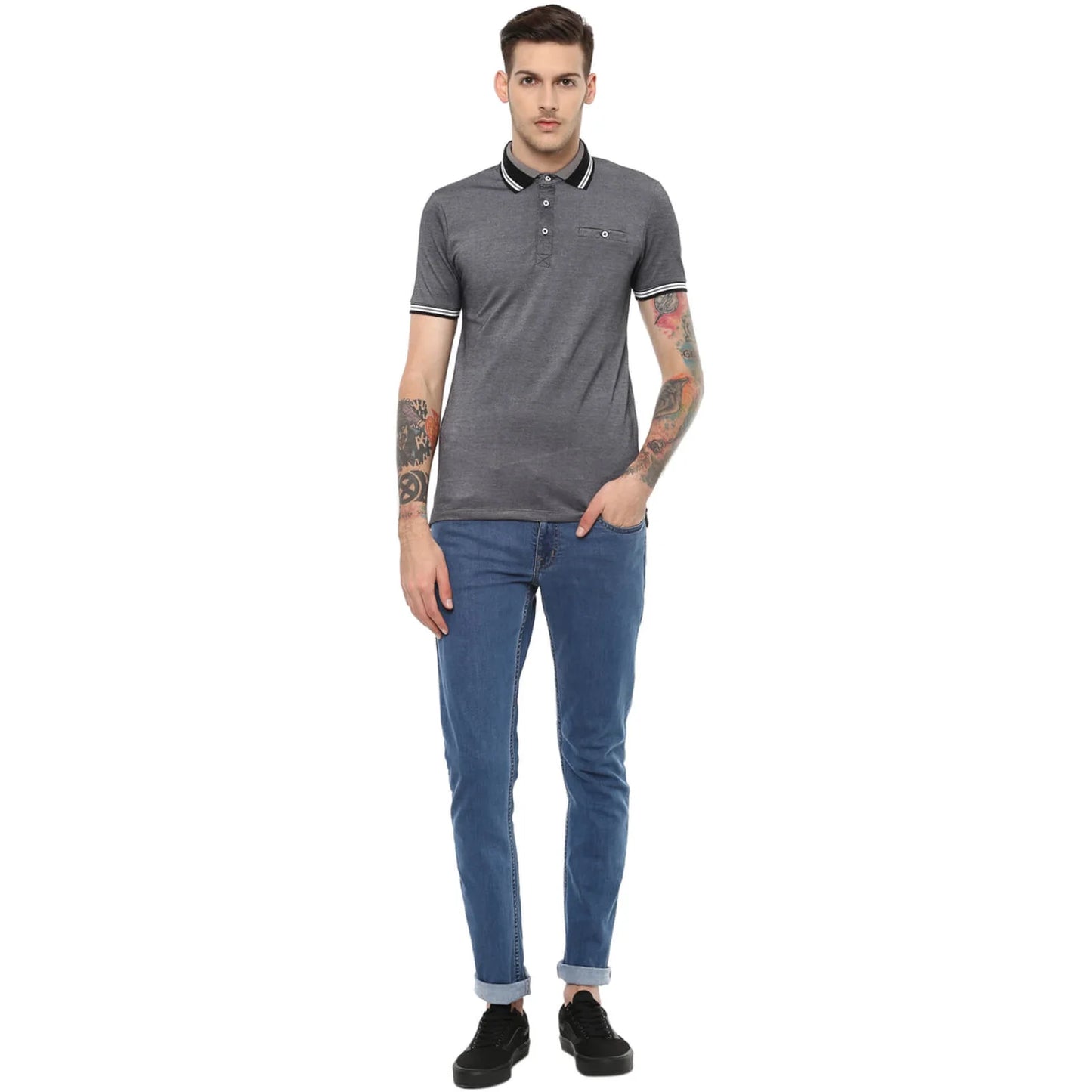 Celio* Melange Regular Fit Poly-Cotton Grey T-Shirt