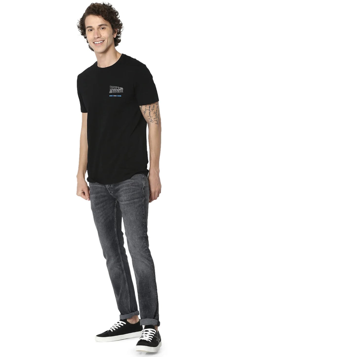 Celio* Printed Regular Fit Cotton Black T-Shirt