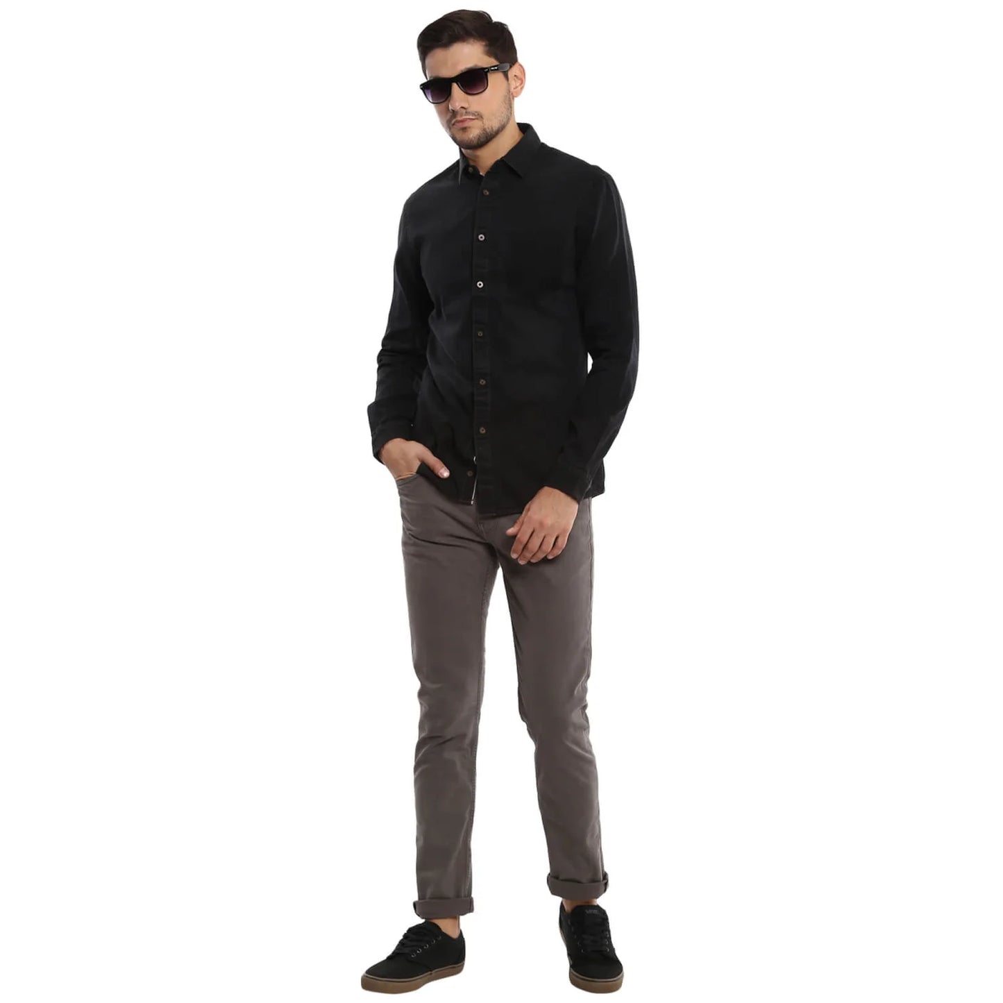 Celio* Solid Regular Fit Cotton Black Shirt