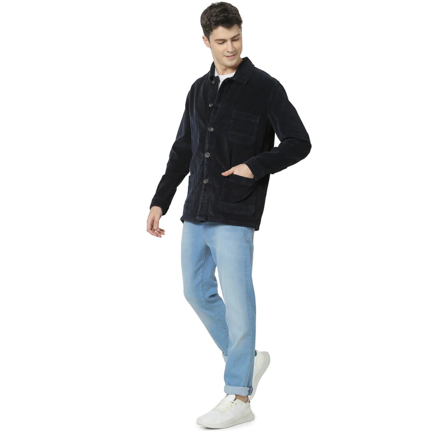 Celio* Solid Regular Fit Cotton Navy Blue Jacket