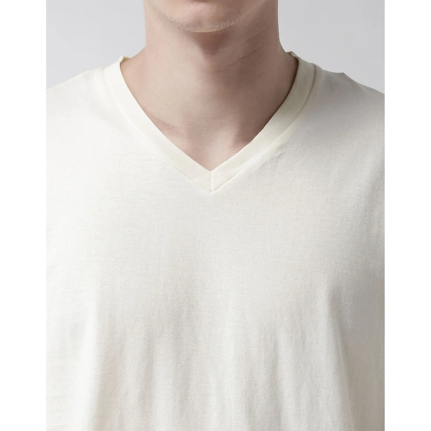 Celio* Solid Regular Fit Cotton Cream T-Shirt