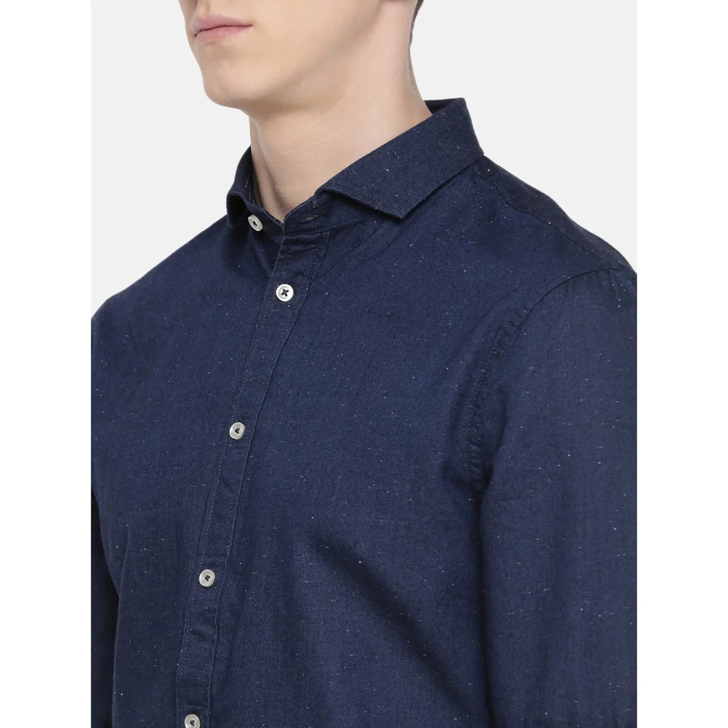 Celio* Solid Regular Fit Cotton Navy Blue Shirt