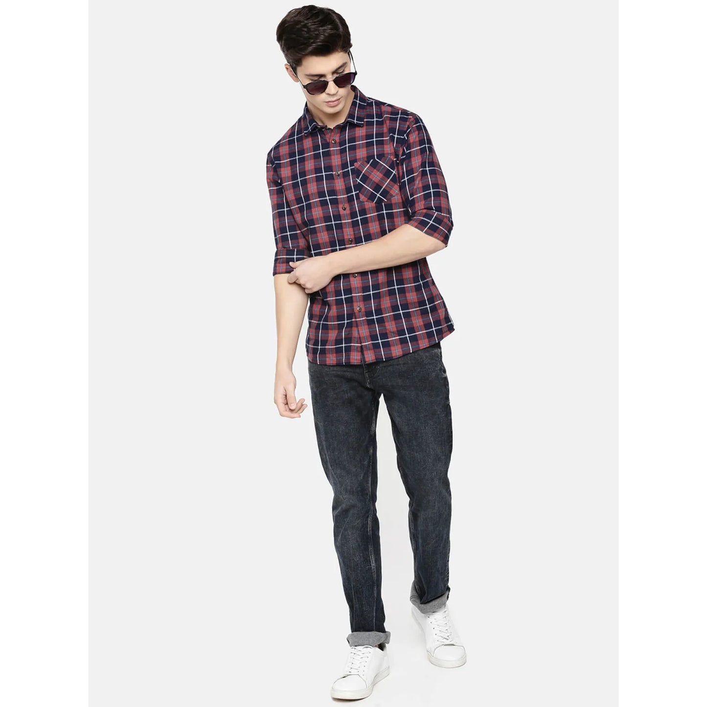 Celio* Checked Regular Fit Cotton Navy Blue Shirt