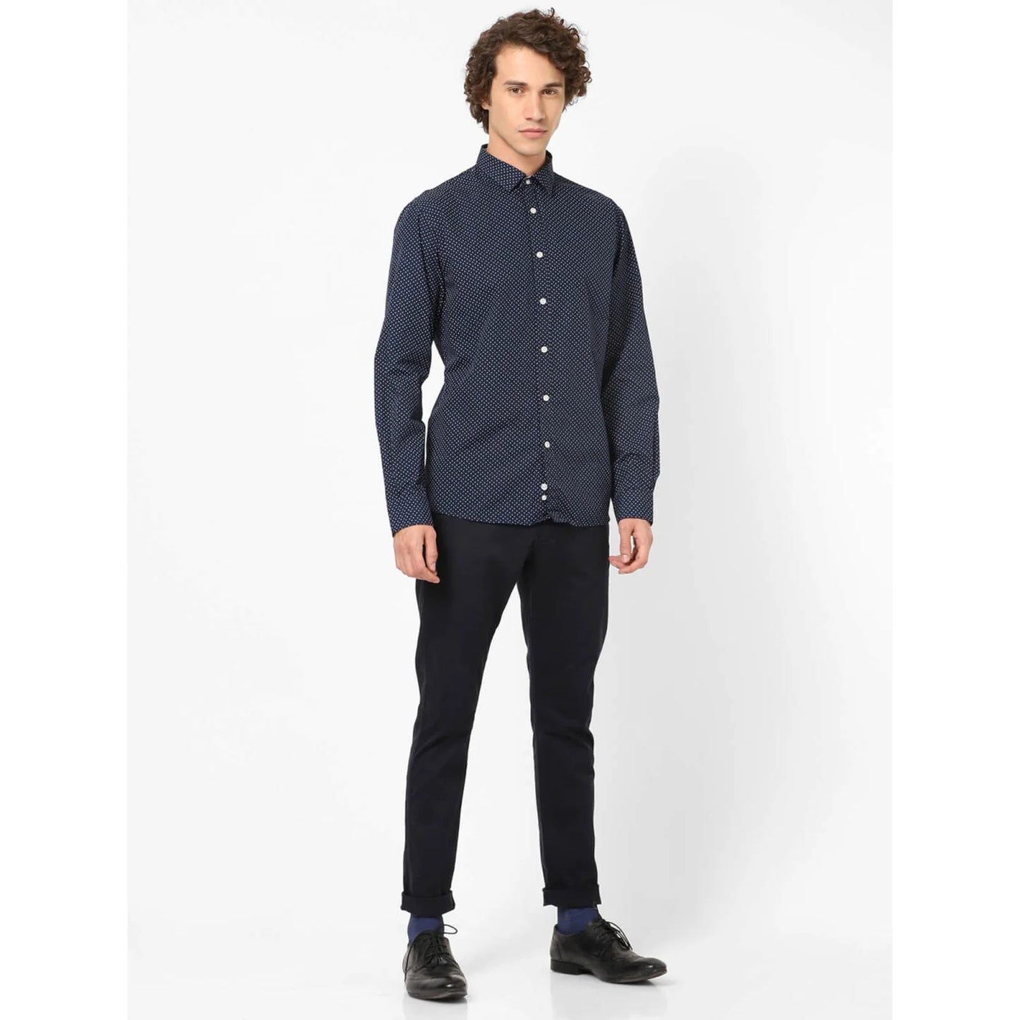 Celio* Printed Regular Fit Cotton Navy Blue Shirt