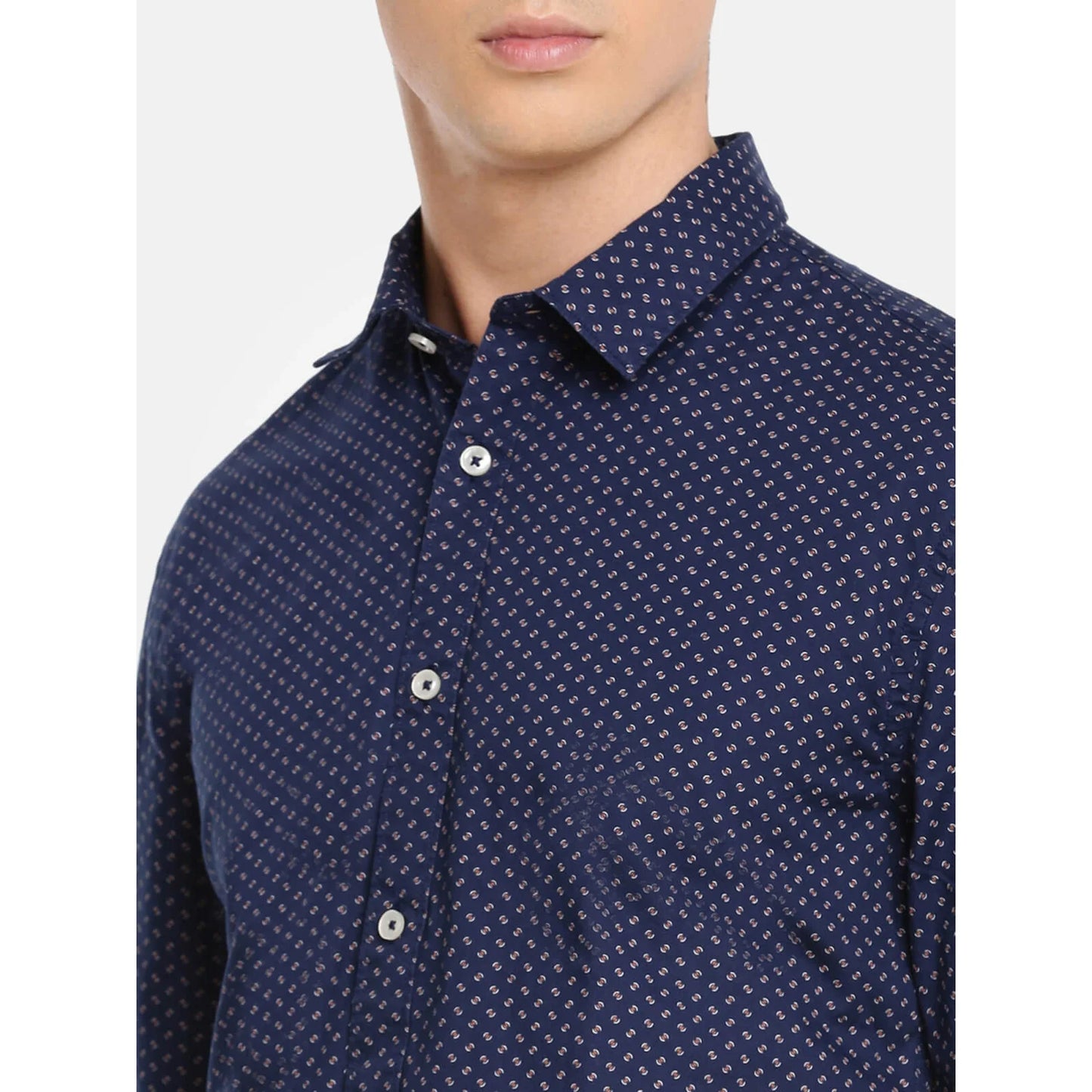 Celio* Printed Regular Fit Cotton Navy Blue Shirt