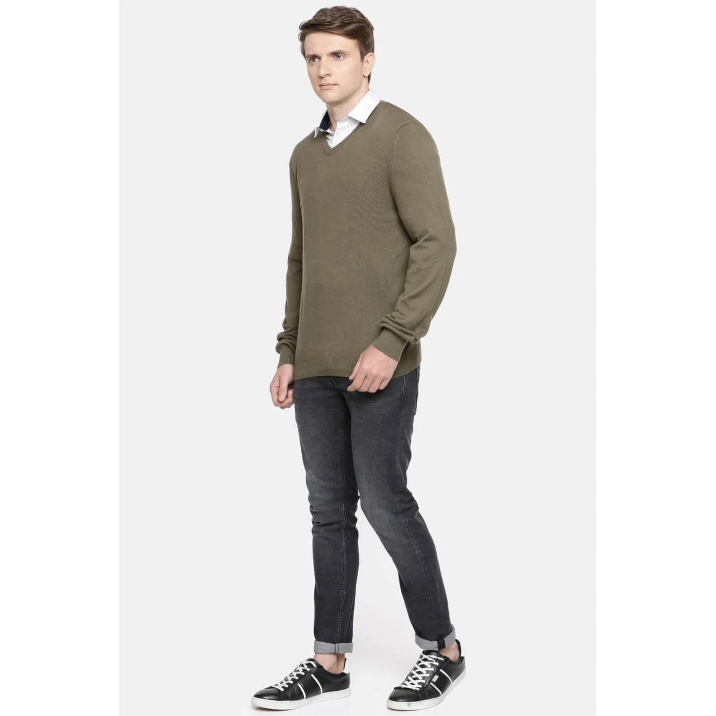 Celio* Solid Regular Fit Cotton Green Sweater