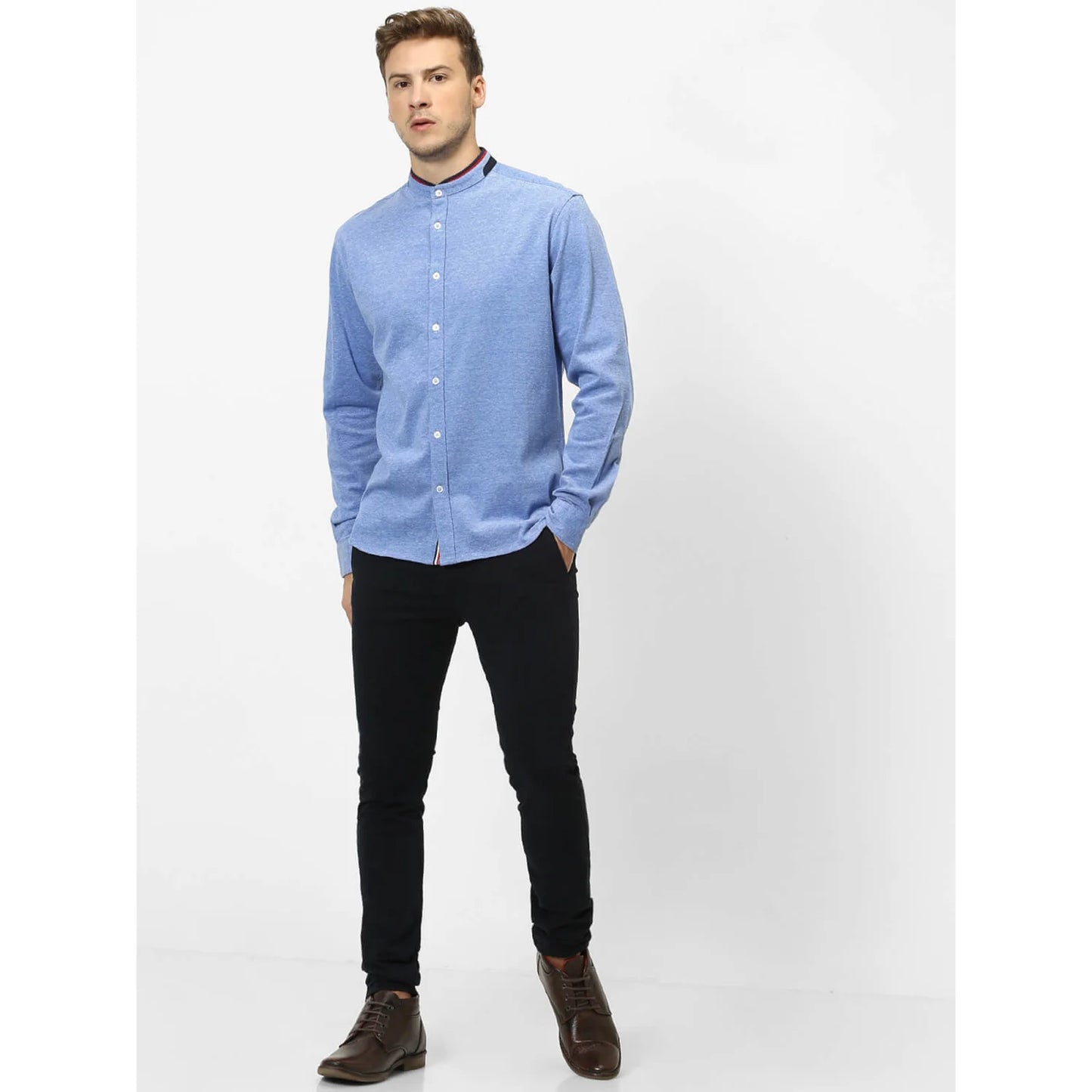 Celio* Solid Regular Fit Cotton Blue Shirt