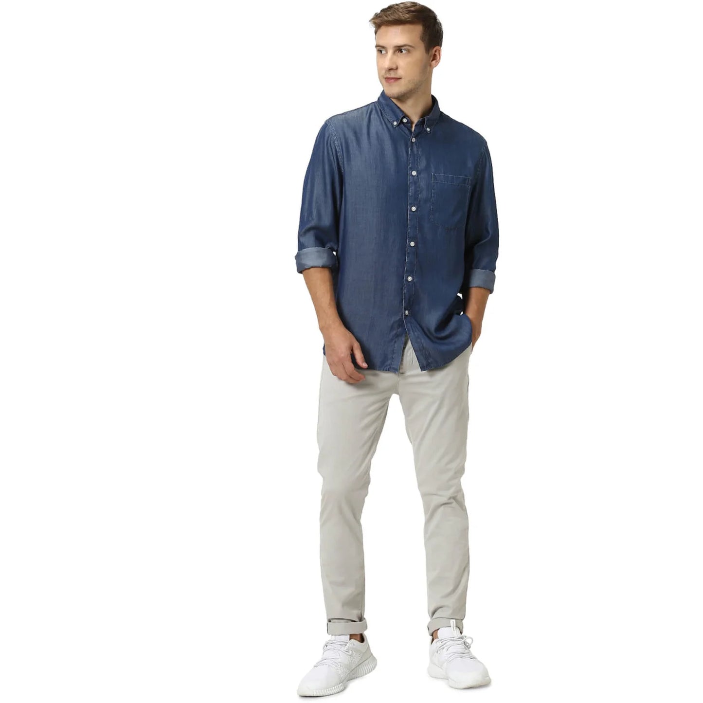 Celio* Solid Regular Fit Viscose Navy Blue Shirt