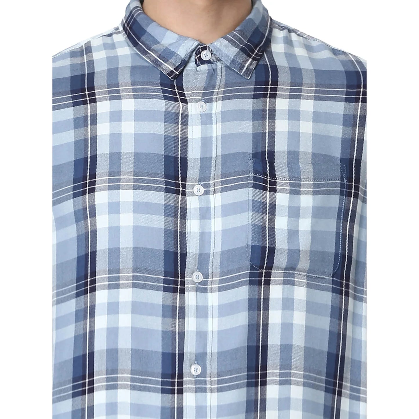 Celio* Checked Regular Fit Viscose Blue Shirt