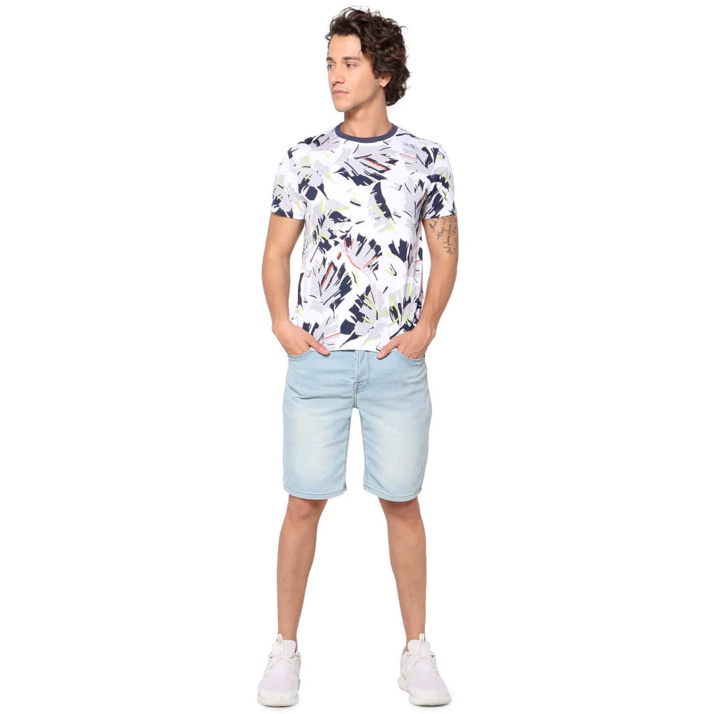 Celio* Printed Regular Fit Cotton White T-Shirt