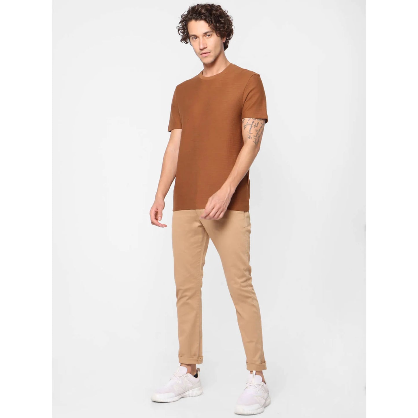 Celio* Striped Regular Fit Cotton Brown T-Shirt