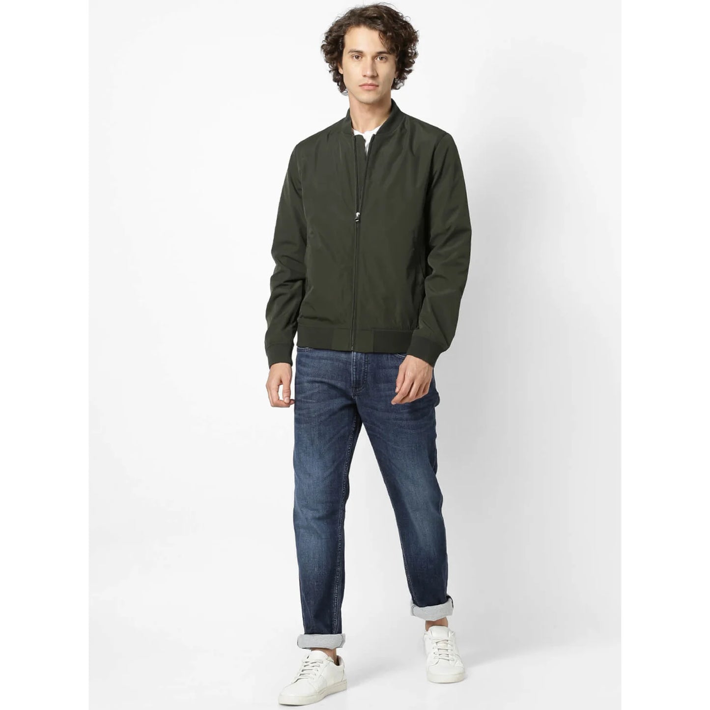 Celio* Solid Regular Fit Cotton-Blend Olive Jacket