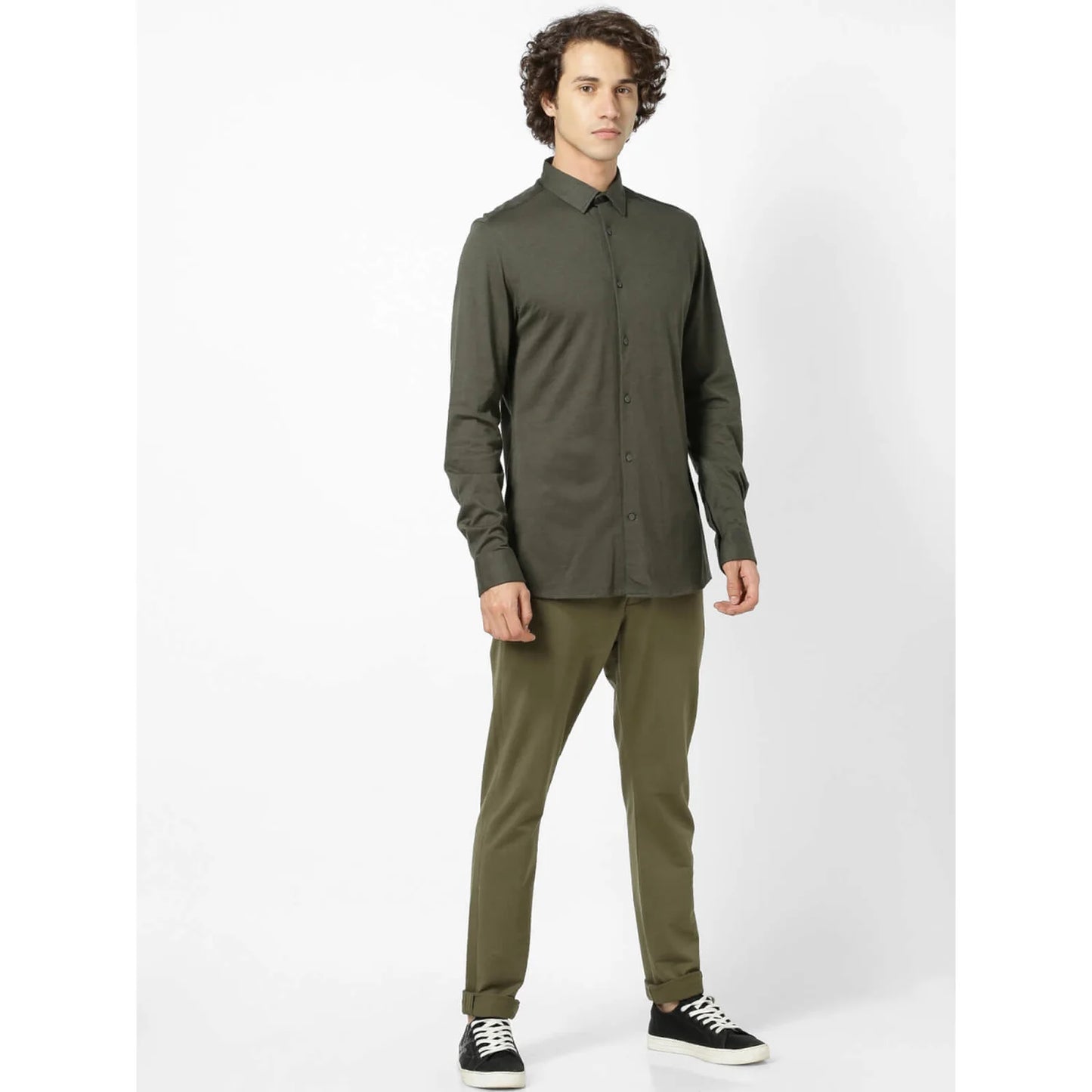 Celio* Printed Regular Fit Cotton Olive Shirt