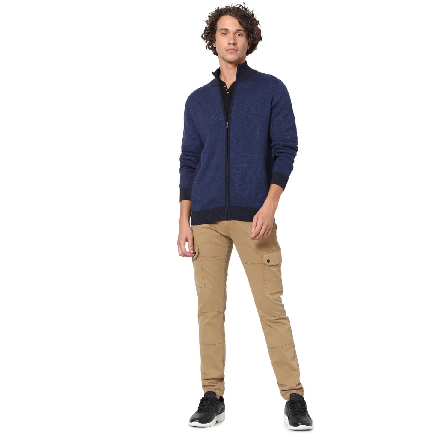 Celio* Solid Regular Fit Cotton-Blend Blue Sweater