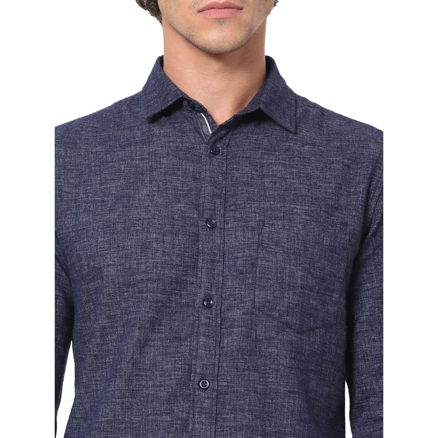 Celio* Solid Regular Fit Cotton-Blend Navy Blue Shirt