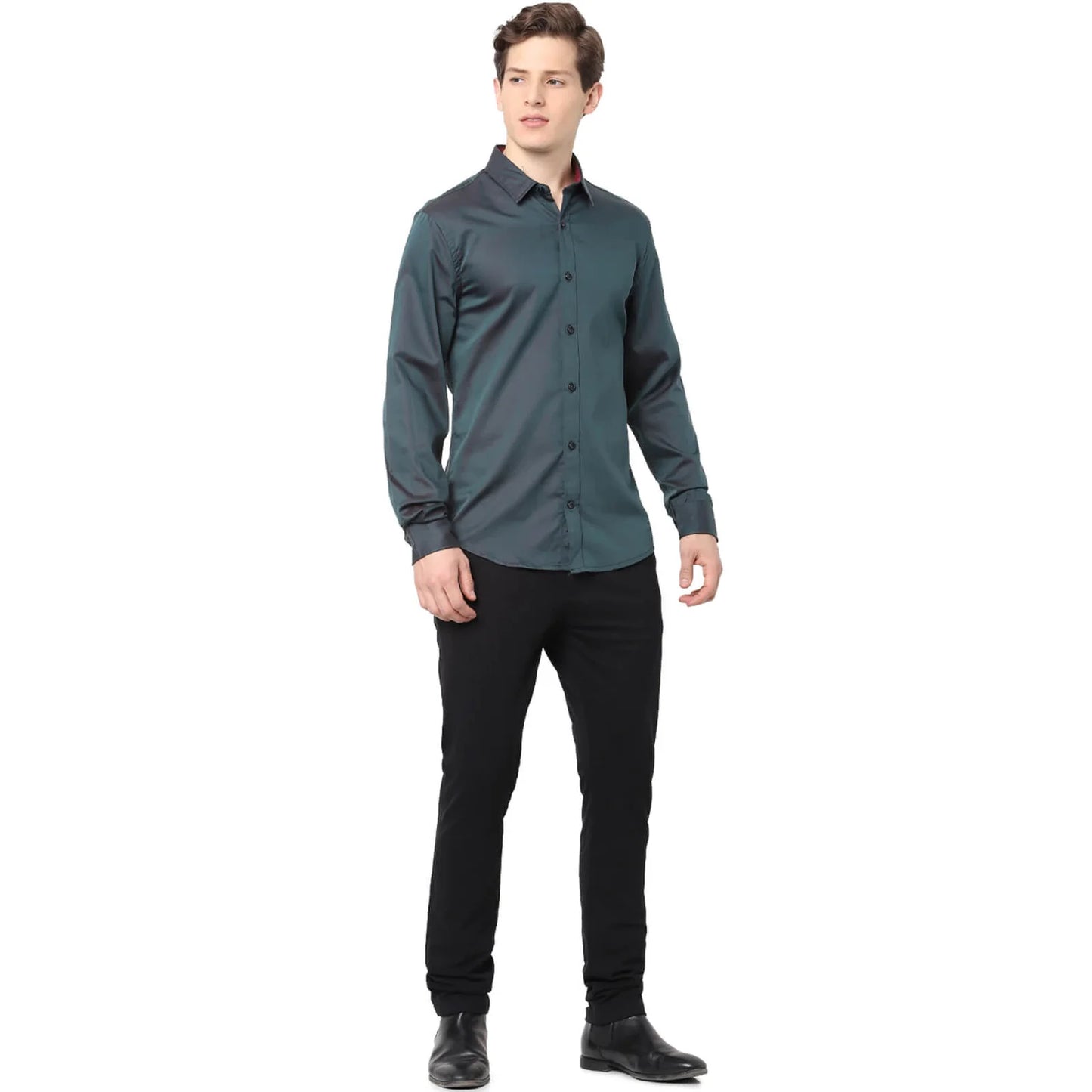 Celio* Solid Regular Fit Cotton Green Formal Shirt
